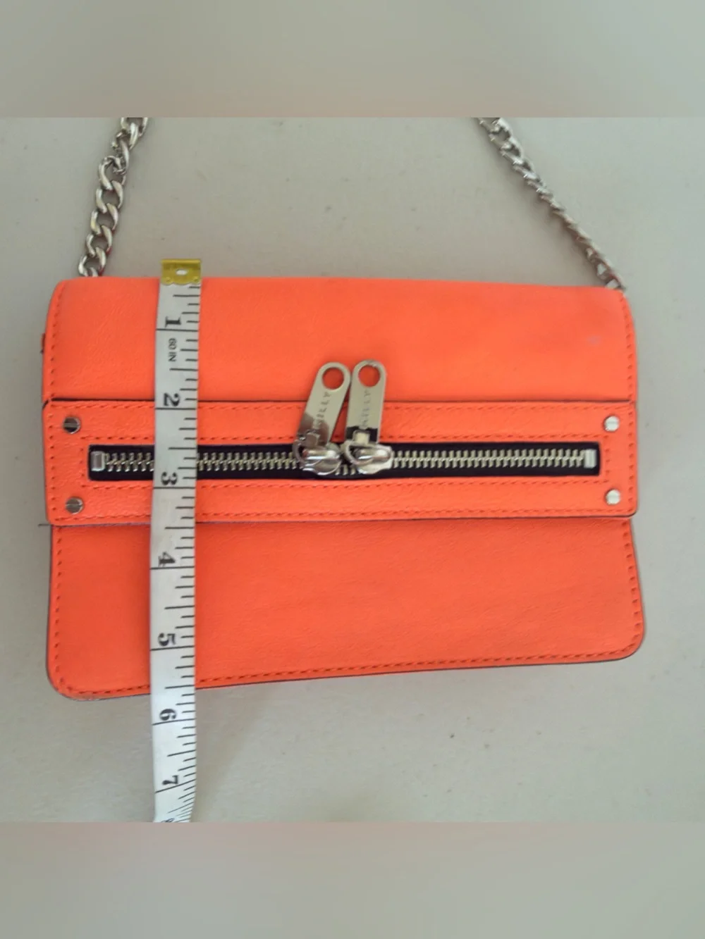 Milly Riley Small Crossbody Bag Clutch in neon coral leather